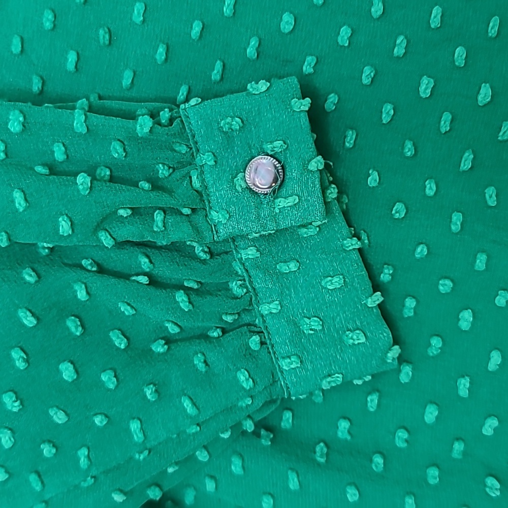 J Crew Flowy Sheer Silk Chiffon Long Sleeve Dot Blouse in Green - Picture 13 of 17